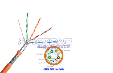 الصين SFTP CAT 5E 24 AWG كابل شبكة نحاس عاري صلب ، كابل الحماية المنسوجة من الألومنيوم المزود